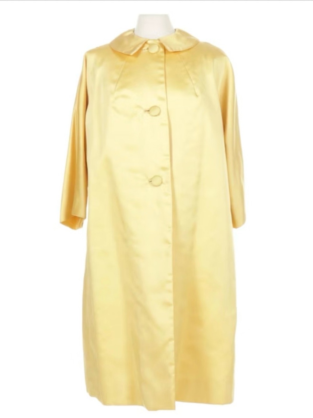 1960s Vintage Butter Yellow Silk Satin Evening Coat - Women’s Coats and Jackets